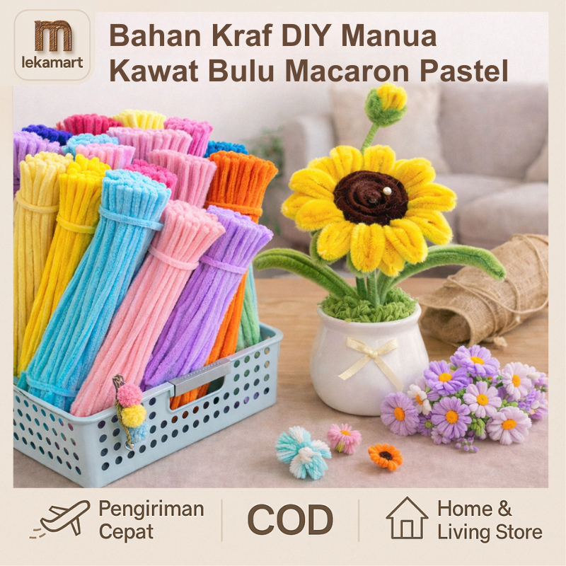 Kawat Bulu Mercy Warna Pastel 100 PCS / Pipe Cleaner 30cm / Bahan Mainan Kerajinan Tangan DIY Anak