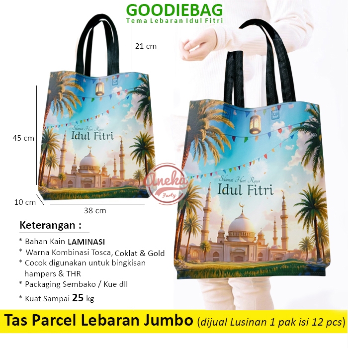 Isi 12 goodie bag lebaran laminasi elegant JUMBO / kantong Idul Fitri Ramadhan / tas sembako lebaran