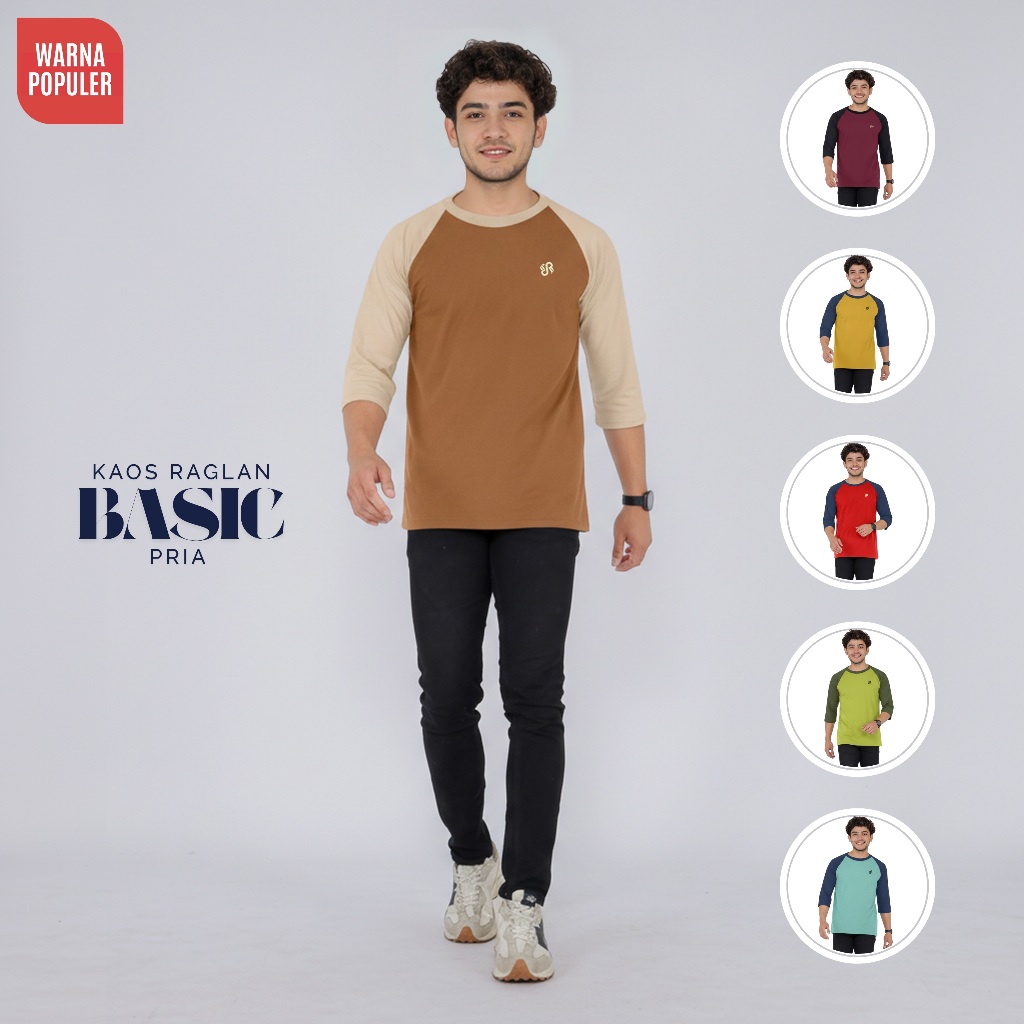 Jual Indonesia Raglan Kaos Pria Lengan 3/4 Oversize Cotton Combed 24s ...