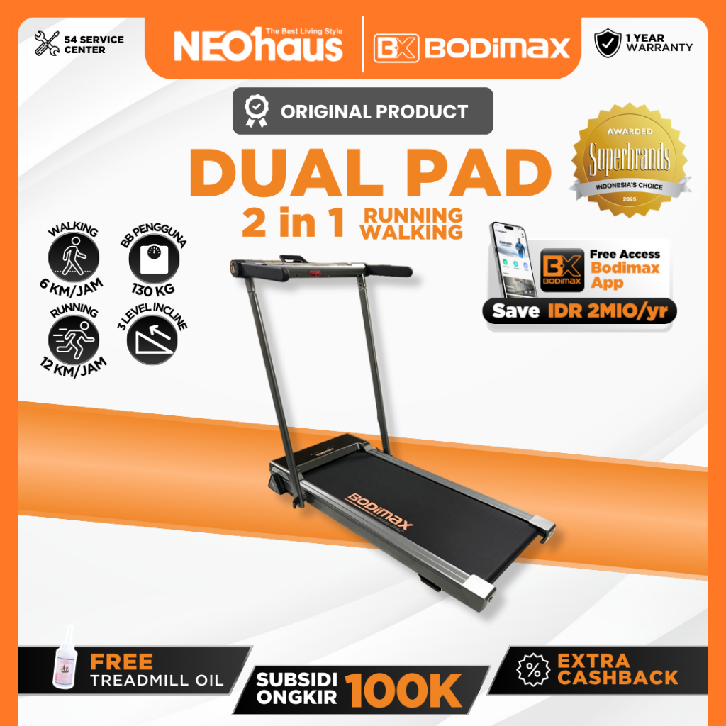 Jual BODIMAX DUAL PAD / Treadmill Dual Pad with Incline | Shopee Indonesia