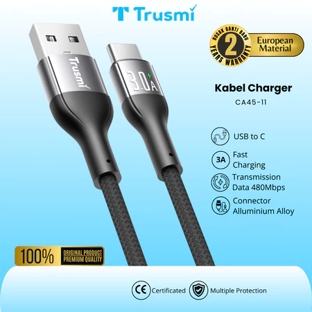 Cable Braided LED 3A (USB-A to C) 1M
