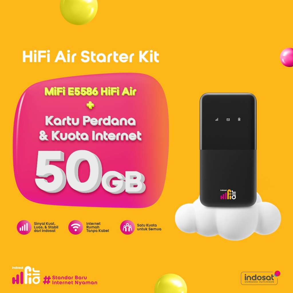 Indosat HiFi Air MiFi E5586 WiFi Modem Internet 4G LTE 50Gb