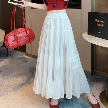 Rok Plisket Wanita Korean Style Maxi Ruffle Flowy Elegan Chiffon Premium Layer Susun Bangkok