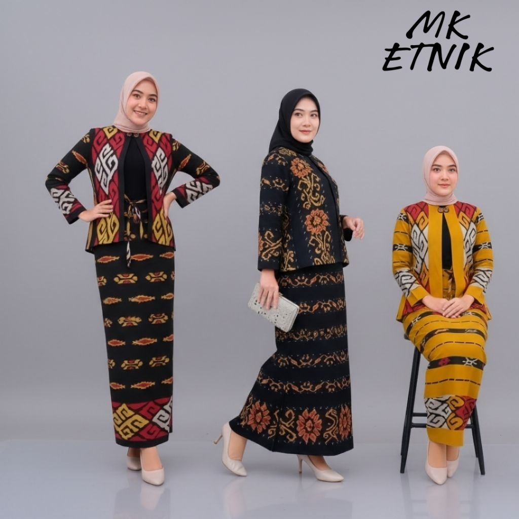 one set tenun setelan etnick untuk kondangan dan kantoran