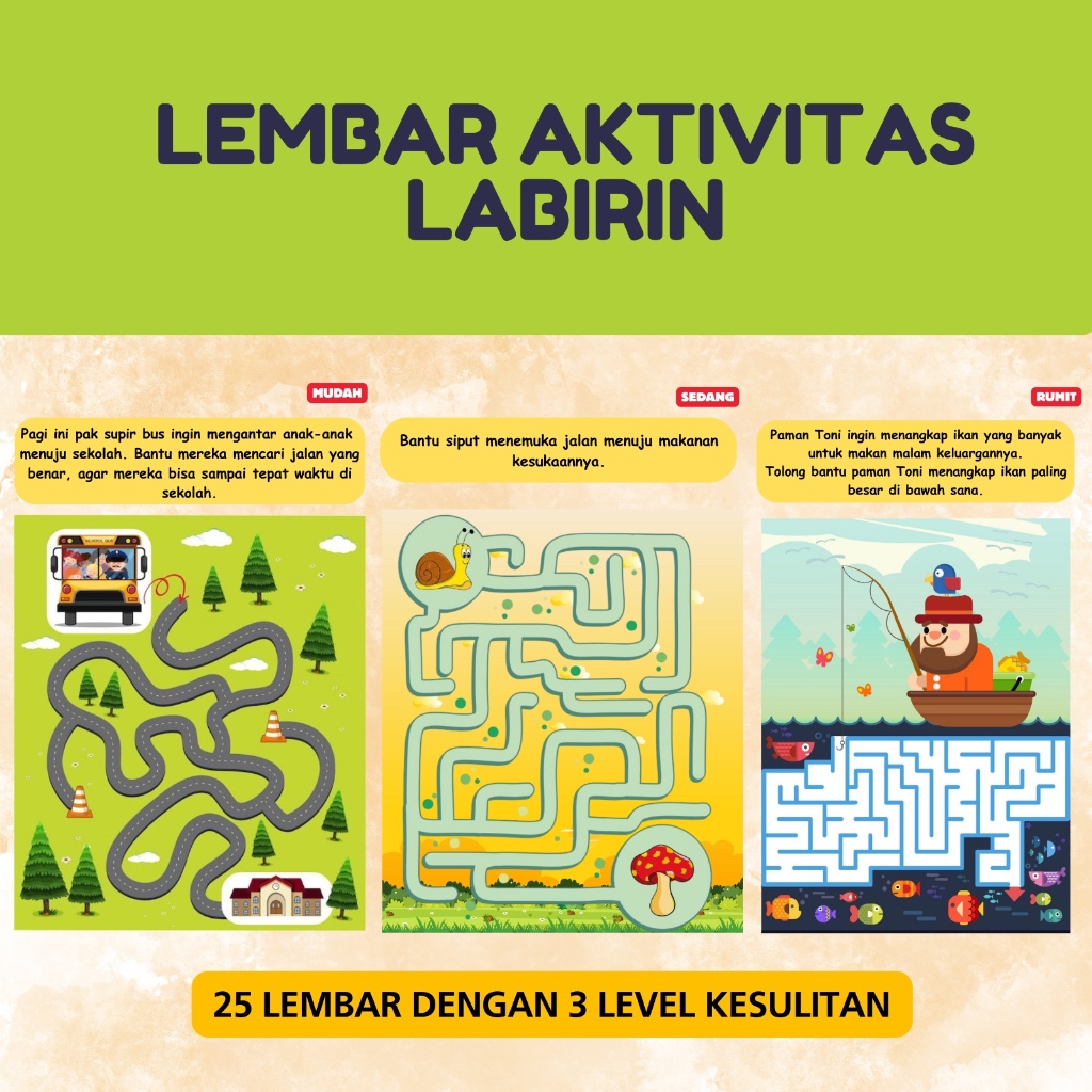 Jual [CIKS] 25 WORKSHEET MAZE LABIRIN/ lembar Aktivitas Anak Maze ...