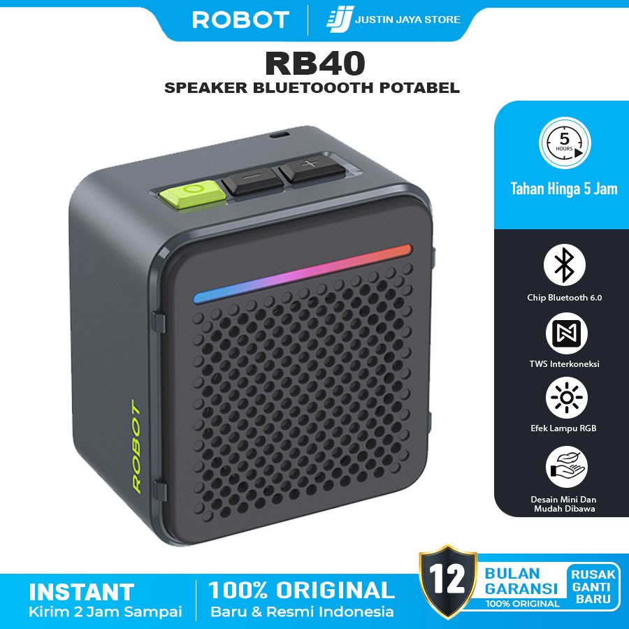 Jual Robot RB40 Speaker Bluetooth 6.0 Mini Speaker RGB Light TWS ...
