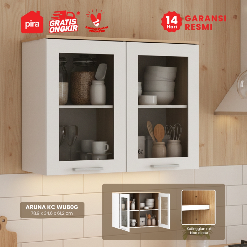 PIRA METROPOLIS OX -  ARUNA KC WU80G Rak Dapur / Rak Gantung Dapur / Kitchen Set Atas 2 Pintu Kaca