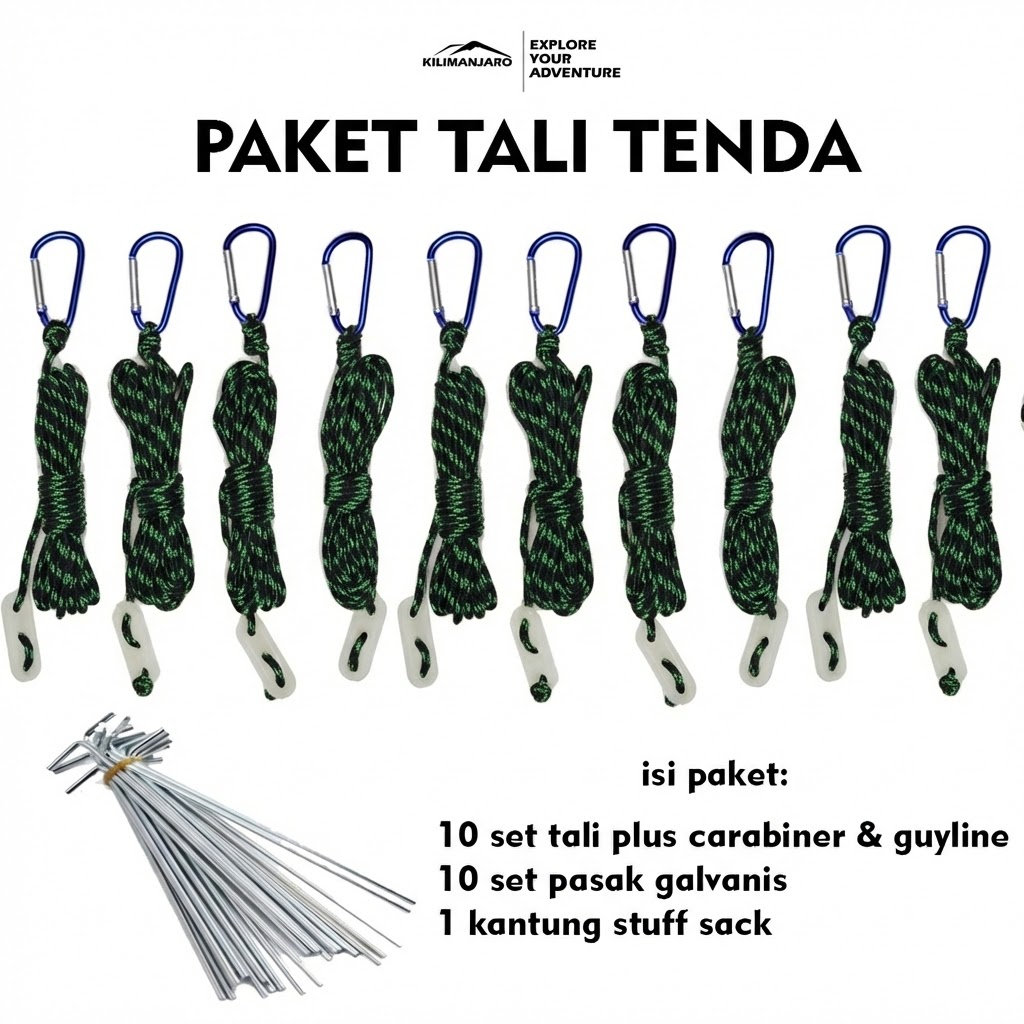 Paket Tali dan Pasak Tenda 1 set 10 pcs - Tali Flysheet - Tali Prusik 3mm