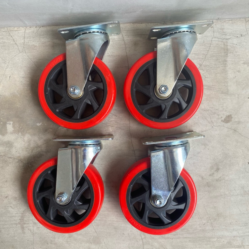 Jual PAKET 4 pcs! RODA TROLLEY TROLI PU 5 INCH HIDUP PUTAR (4pcs ...