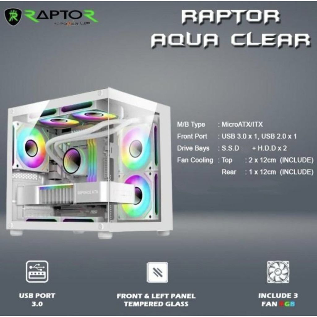 Jual Casing PC 3PowerUp Raptor Aqua Clear White (Free 3 Fan Casing RGB ...