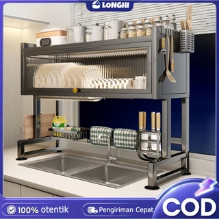 2 Susun Rak Piring Wastafel With Cover Stainless Steel Rak Dapur Rak Piring Gantung Cuci Piring Wastafel