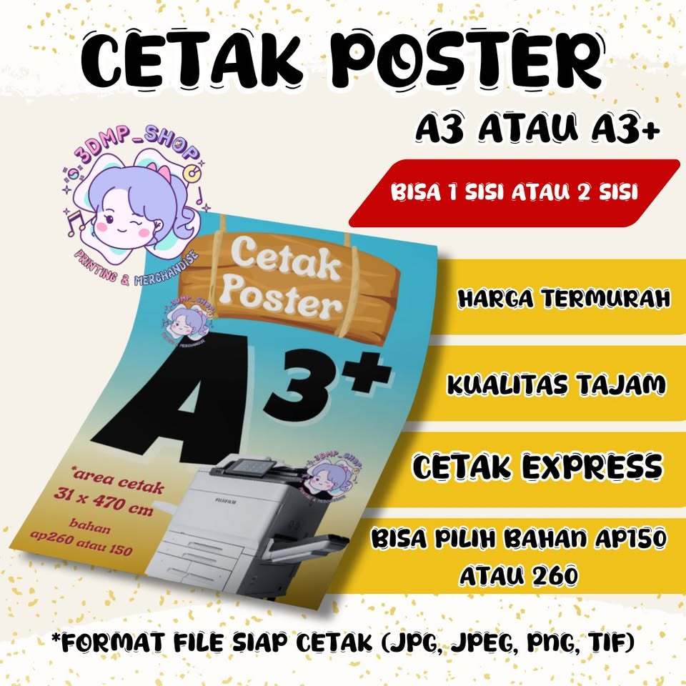 Jual Cetak Poster A3+ Custom request gambar foto brosur Art paper AP ...