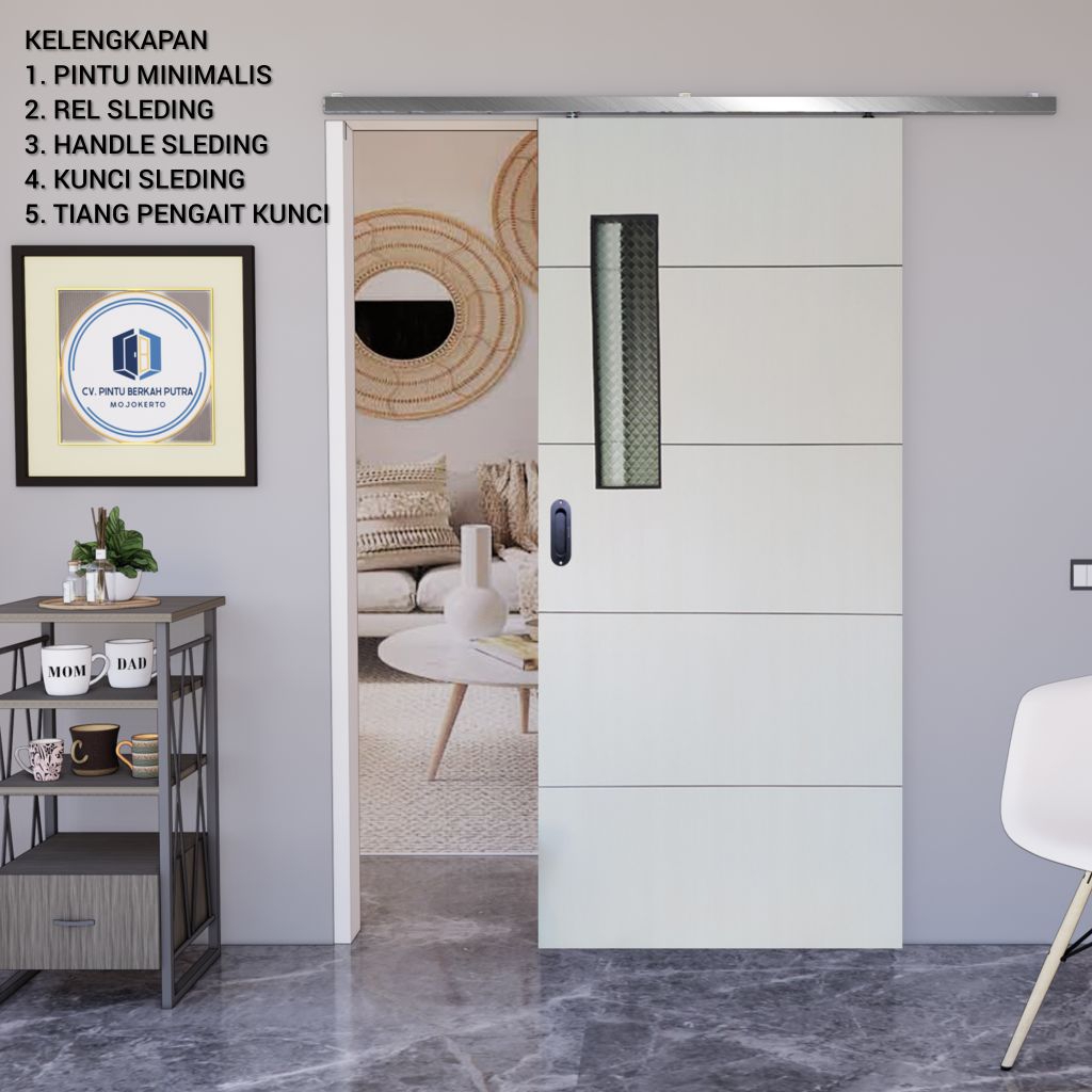 PINTU MINIMALIS SATU SET SLEDING, REL SLEDING, KUNCI SLEDING, HANDLE SLEDING ATAU PEGANGAN TARIKAN
