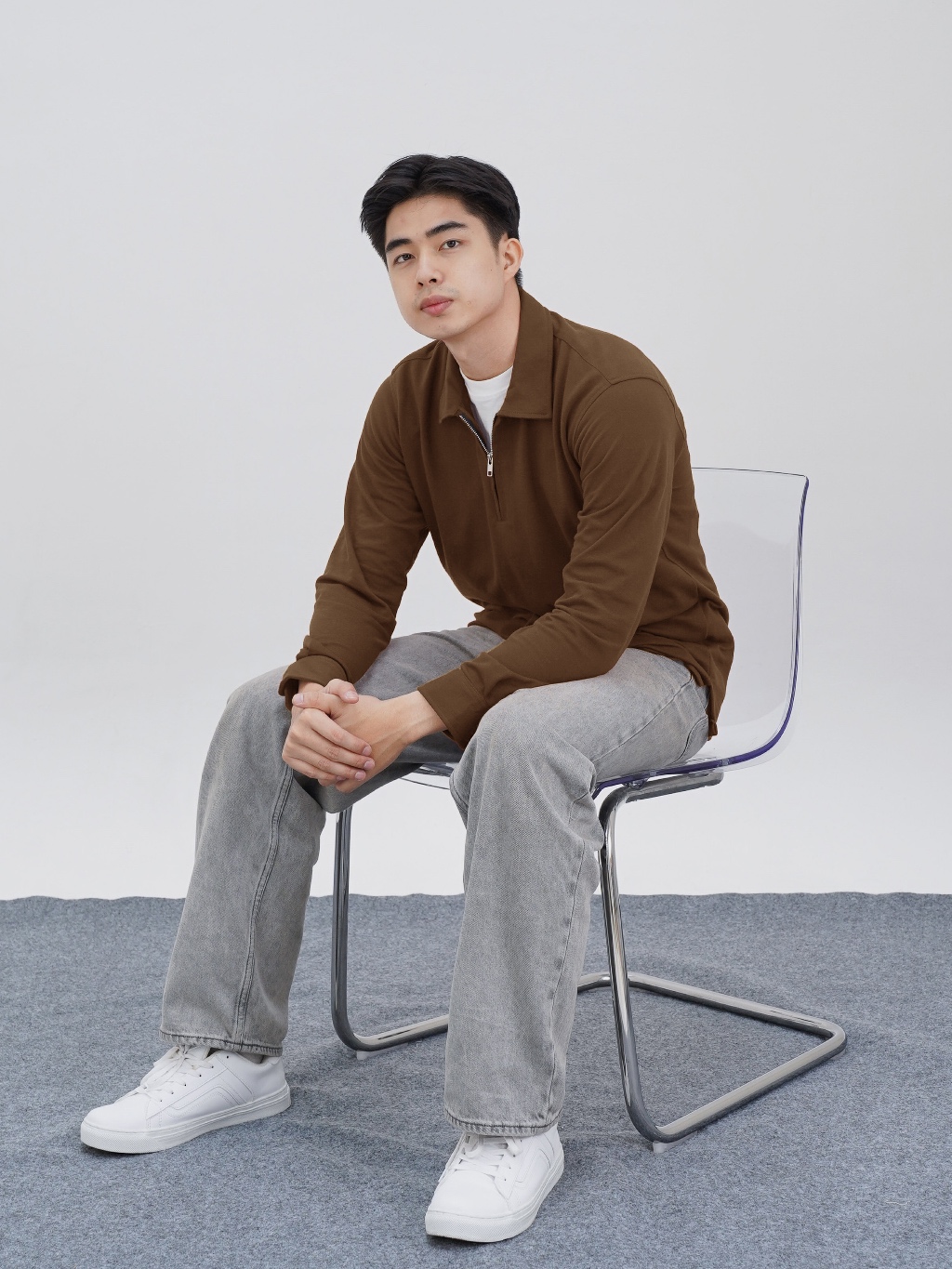 Jual Basicale Kemeja Halfzip Cotton Pique Coffee Baju Pria Lengan ...