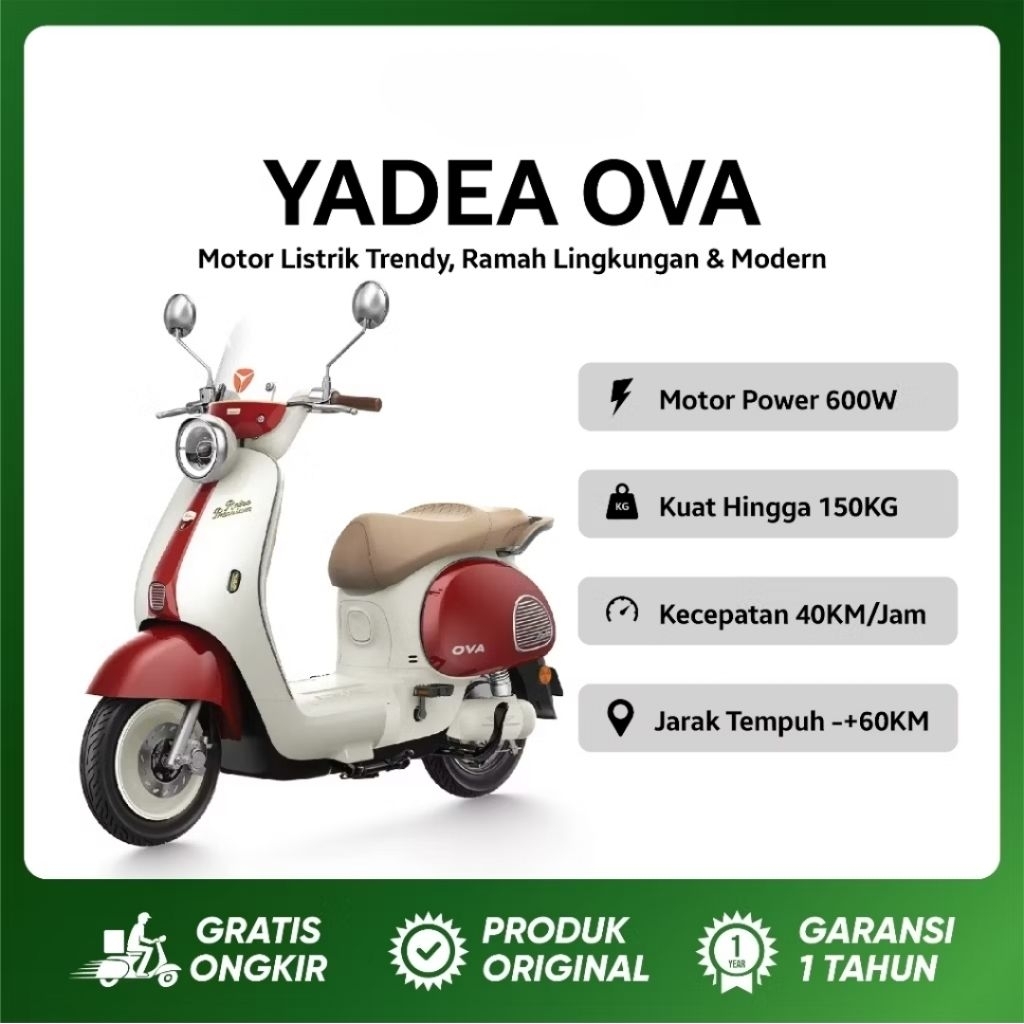 YADEA OVA LUCU MIRIP VESPA/SEPEDA LISTRIK YADEA OVA/PENGECASAN CEPAF/BATERAI AWET/JARAK TEMPUH JAUH