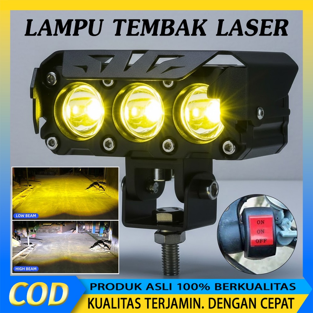 Lampu Tembak LED Foglamp CR7 150W 10000LM 3 Mata Laser Putih Kuning 2 Warna High Low Waterproof IP68 DC 9V–85V Universal Motor Mobil Trail Offroad Sorot Jauh Fokus Terang