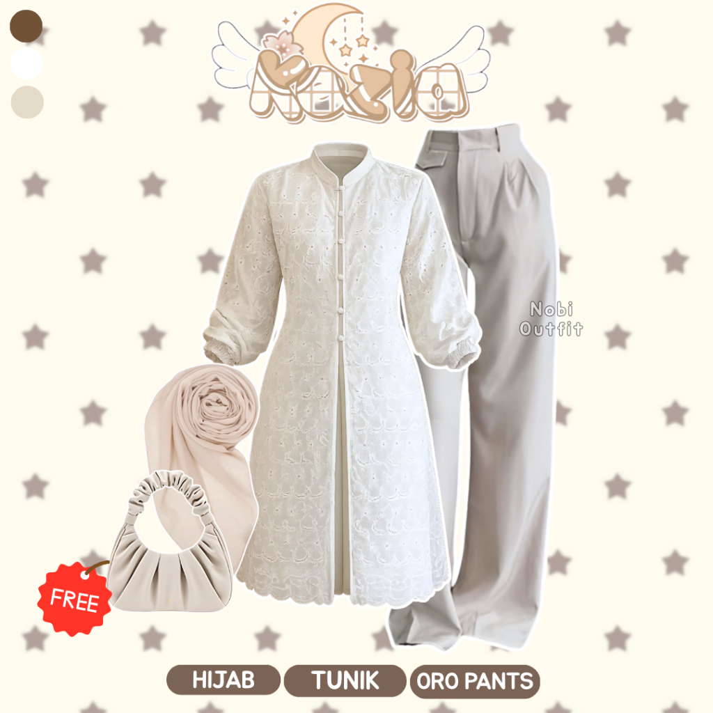 Jual 3 In 1 One Set Brukat Tunik Wanita Kekinian Setelan Nobi Outfit ...