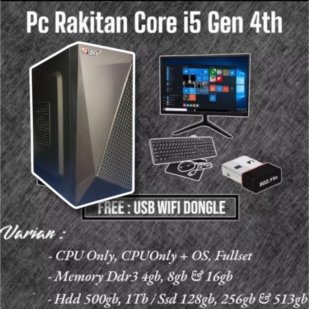 Pc Rakitan Komputer Corei i5-4590 | Ram 8gb | Ssd 512gb Fullset Murah
