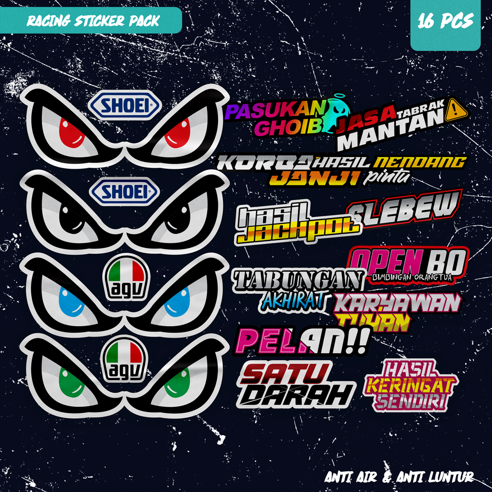 Jual Stiker Mata kata racing 16 pcs untuk helm laptop kendaraan ...