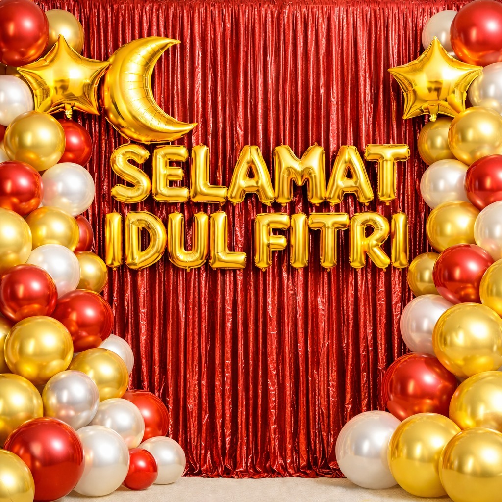 Paket Dekorasi Selamat Idul Fitri Balon Selamat Idul Fitri Balon Metalik 50 Pcs