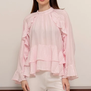 Karin Top Blouse Wanita Korea Ruffle Lengan Panjang E.269
