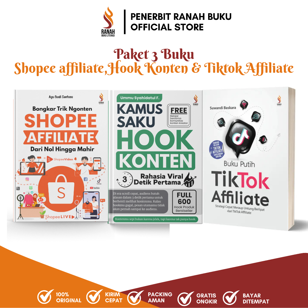 (ISI 3 BUKU) Ranah Buku Literasi - Bundling Hook, Shopee & Tiktok Affiliate