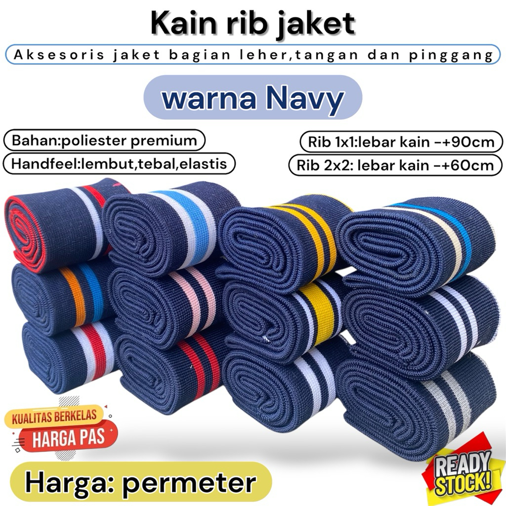 Jual kain RIB/bur warna navy polos dan garis polyester premium Meteran ...