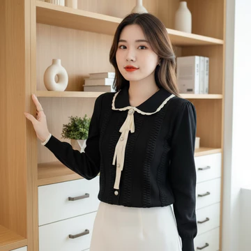 TTEUDA Baju Atasan Wanita Sailor Knit Lengan Panjang Blouse Wanita Sailor Knit Premium Blouse