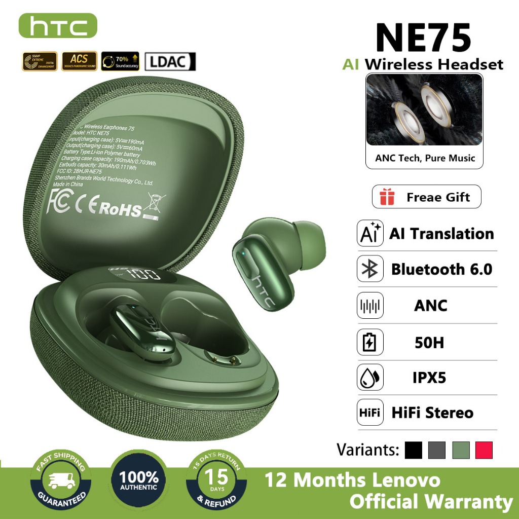 Jual HTC NE75 In Ear Bluetooth Earphone Wireless Headset AI Translation ...