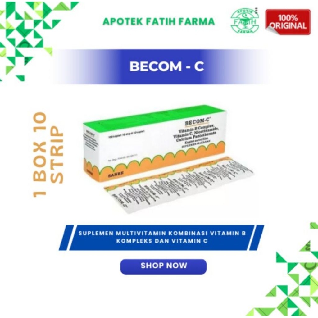 Jual BECOM-C(box) vitamin c dan b kompleks - isi 1 box (10 strip @100 ...