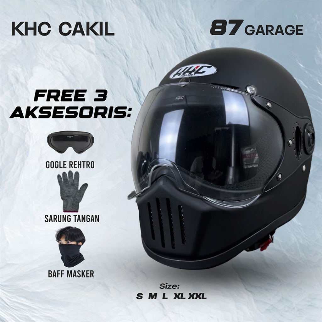 Jual HELM CAKIL KHC KACA PILOT FULL FACE ORIGINAL SNI FREE GOGLE/SARUNG ...