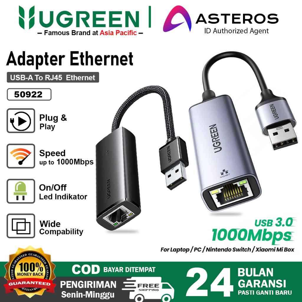 Jual UGREEN Ethernet Adapter USB 3.0 to LAN RJ45 Speed 100Mbps 1000Mbps ...