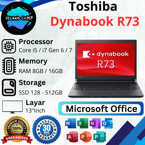 Jual Toshiba Dynabook R73 Core i5 / i7 Gen 6 / 7 RAM 8GB / 16GB