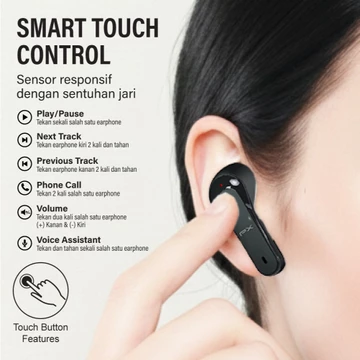 Headset TWS Earphone Bluetooth 6.0 Headphone Earbuds True Wireless PX Q60i Black