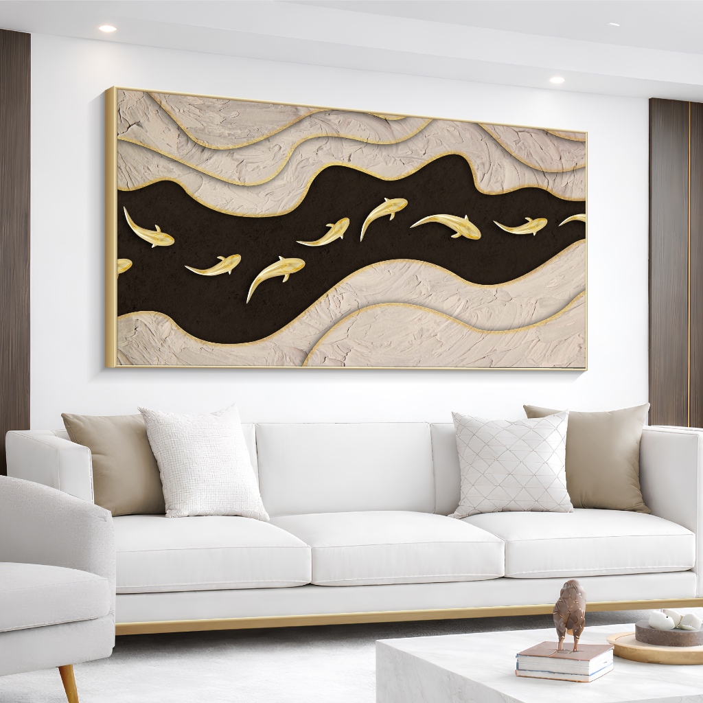 DVliving Hiasan Dinding Ruang Tamu Minimalis 120x60cm 80x40cm 60x30cm Kanvas + Bingkai - Lukisan Ikan Koi Minimalis Modern | Lukisan Aesthetic | Lukisan Kanvas Besar | Pajangan Rumah | Dekorasi Rumah | Hiasan Dinding Kamar Tidur | Hiasan Dinding Aesthetic