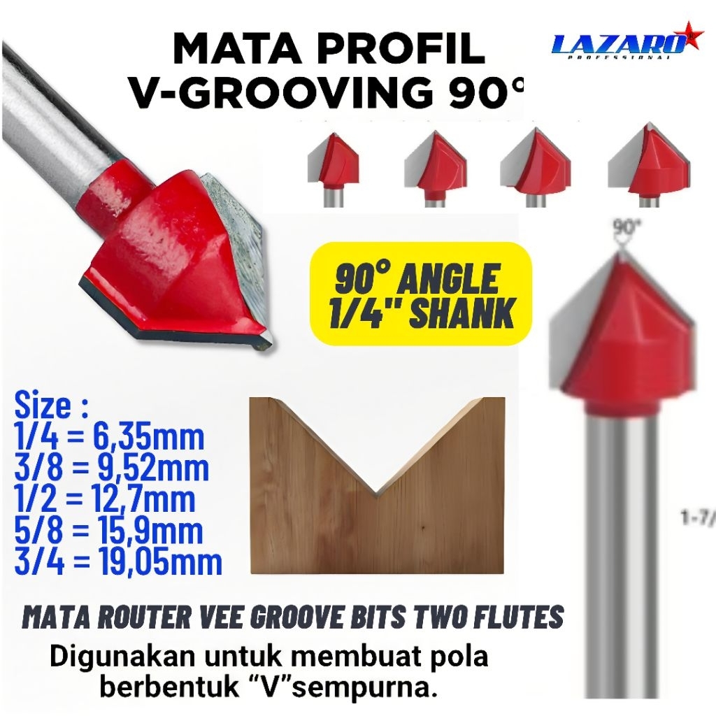 Jual Mata Profil Kayu Router Bit V Groove Bits V Grooving 90 Derajat ...