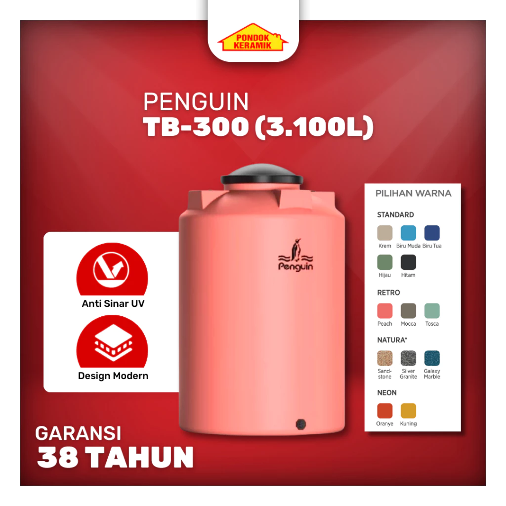 Penguin Tangki Air TB 300 Kapasitas 3100 Liter General Tank Berbagai Warna