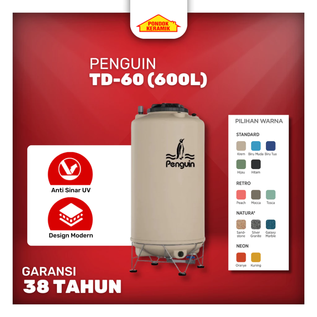 Penguin TD-60 600 Liter Toren Tandon Tangki Air Total Drain Tank Berbagai Warna