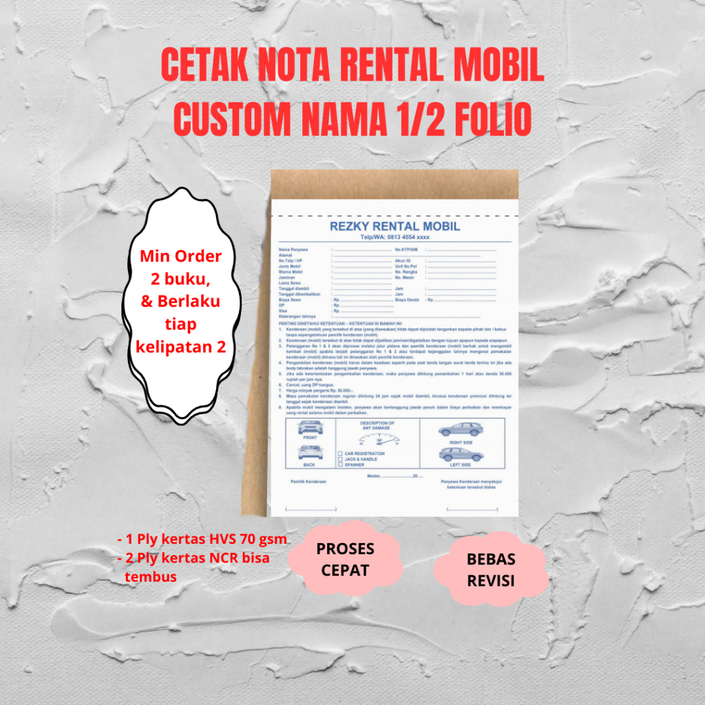 Jual CETAK NOTA RENTAL MOBIL 1/2 FOLIO CUSTOM NAMA | Shopee Indonesia