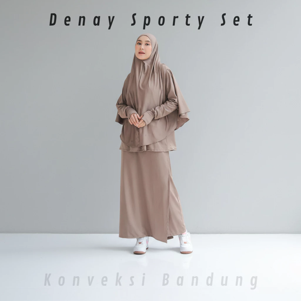 DENAY Sporty Set Outfit Baju Setelan Wanita Hijab Casual Modis Kekinian Nyaman