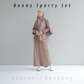 DENAY Sporty Set Outfit Baju Setelan Wanita Hijab Casual Modis Kekinian Nyaman