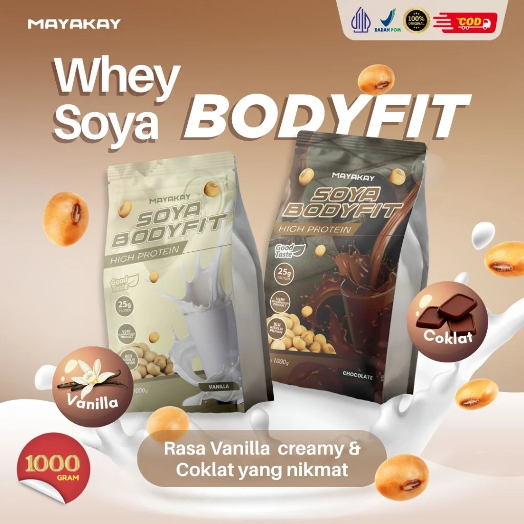 Jual Soya Bodyfit Whey Protein 1000gr – Rasa Vanilla & Chocolate | Susu ...