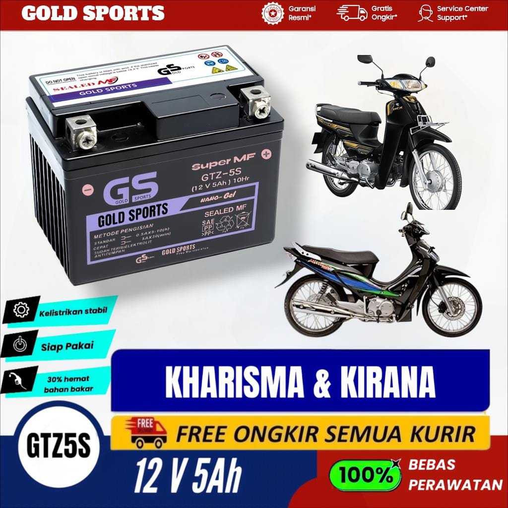 GOLF SPORTS Aki Motor Full Kering Motor HONDA Kharisma - Kirana GTZ5S 12V5Ah Accu Gel MF Baterai
