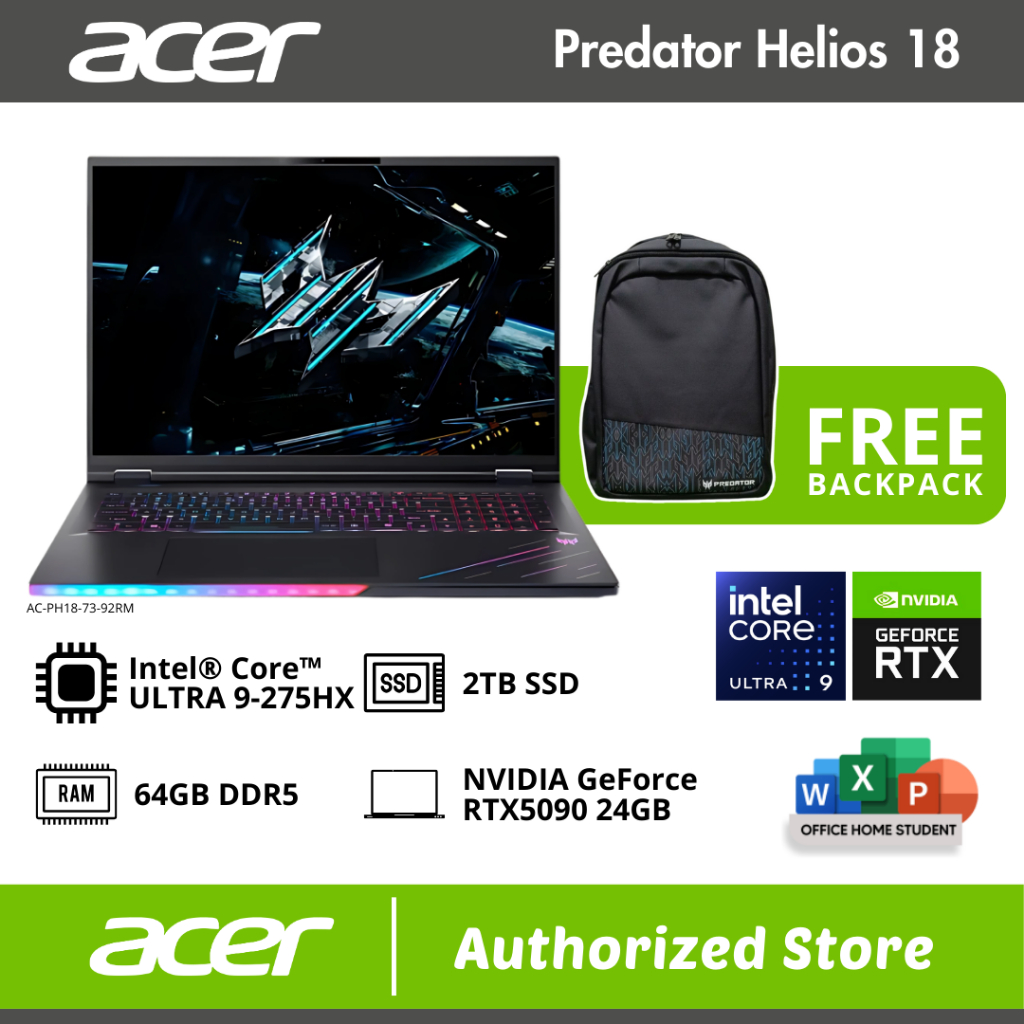 ACER PREDATOR HELIOS 18 AI  GeForce RTX5090 - INTEL ULTRA 9 275HX 64GB 2TB 18.0WUXGA MINILED DUALMODE 240HZ