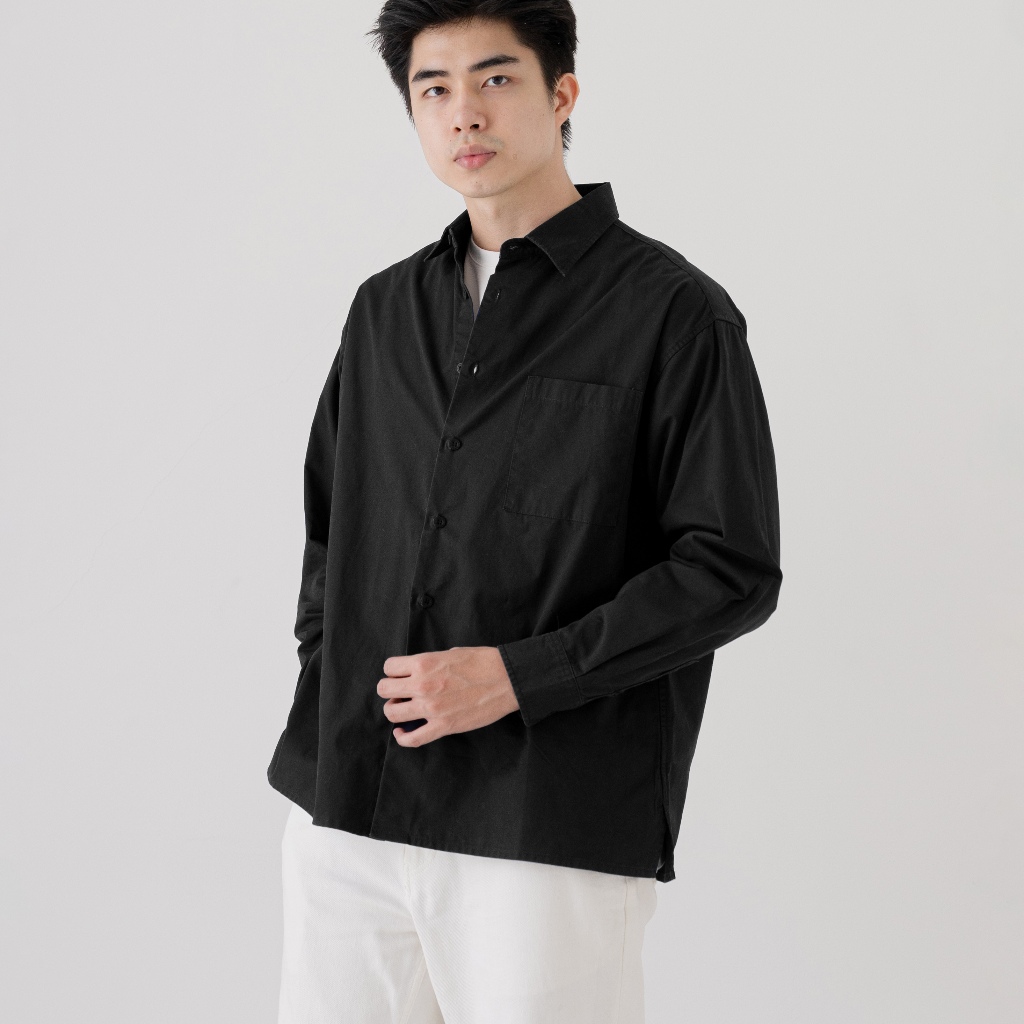 Jual Basicale Kemeja Oversize Cotton High Density Lengan Panjang Black ...