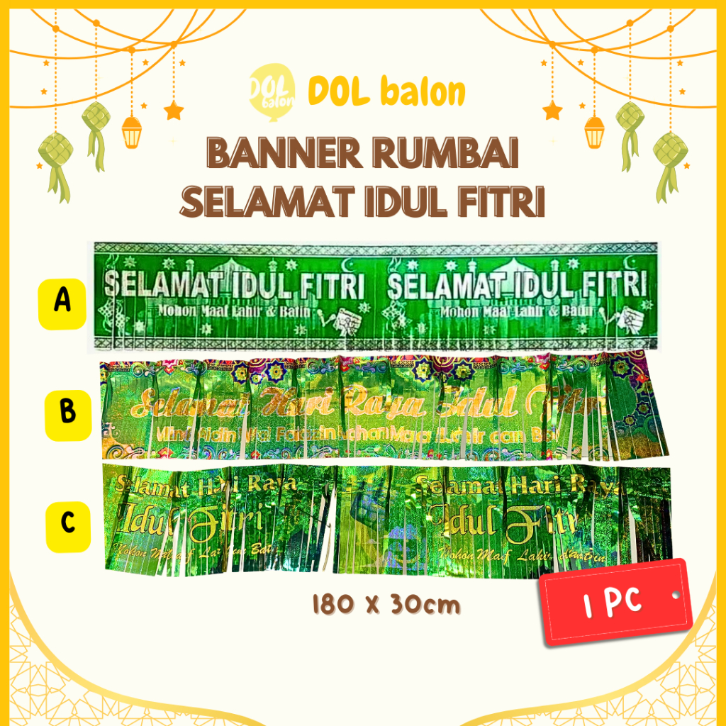 BANNER RUMBAI SELAMAT IDUL FITRI | DEKORASI HARI RAYA LEBARAN MUBARAK MARHABAN YA RAMADHAN