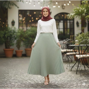 Rok Plisket Wanita RANIA Kantong Kancing Premium Allsize Fit L–XXL Rok Panjang A Line Adem