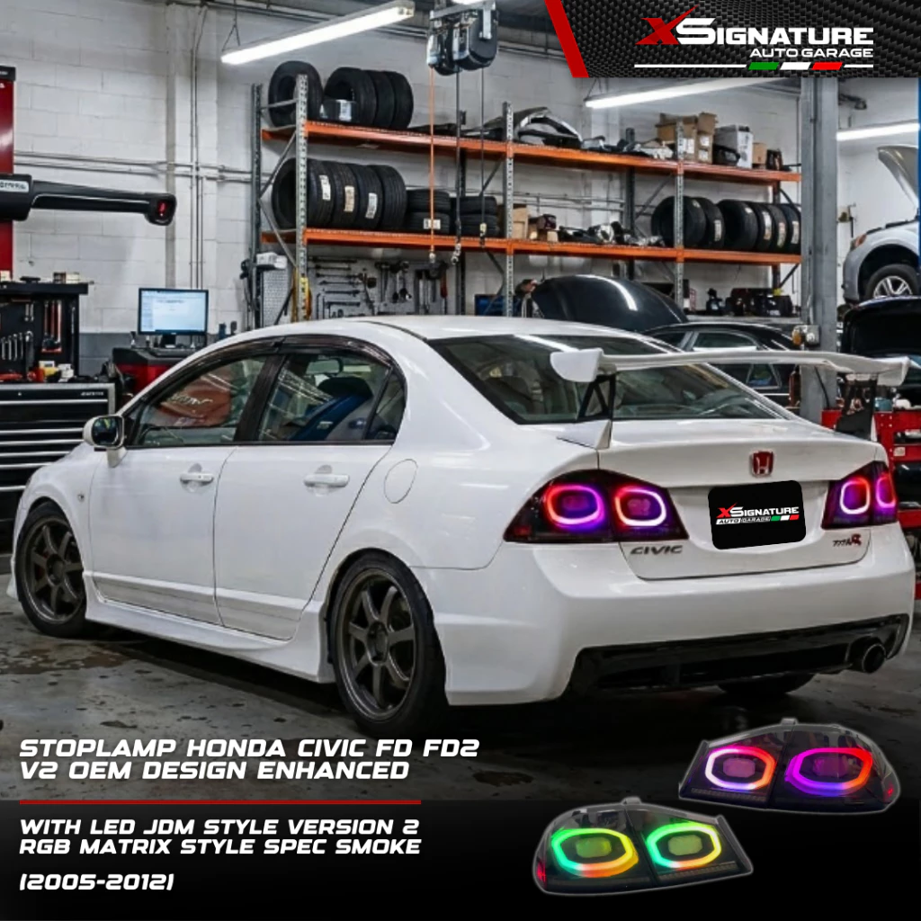 STOPLAMP HONDA CIVIC FD FD2 (2005-2012) V2 OEM DESIGN ENHANCED WITH LED JDM STYLE VERSION 2 RGB MATRIX STYLE SPEC SMOKE