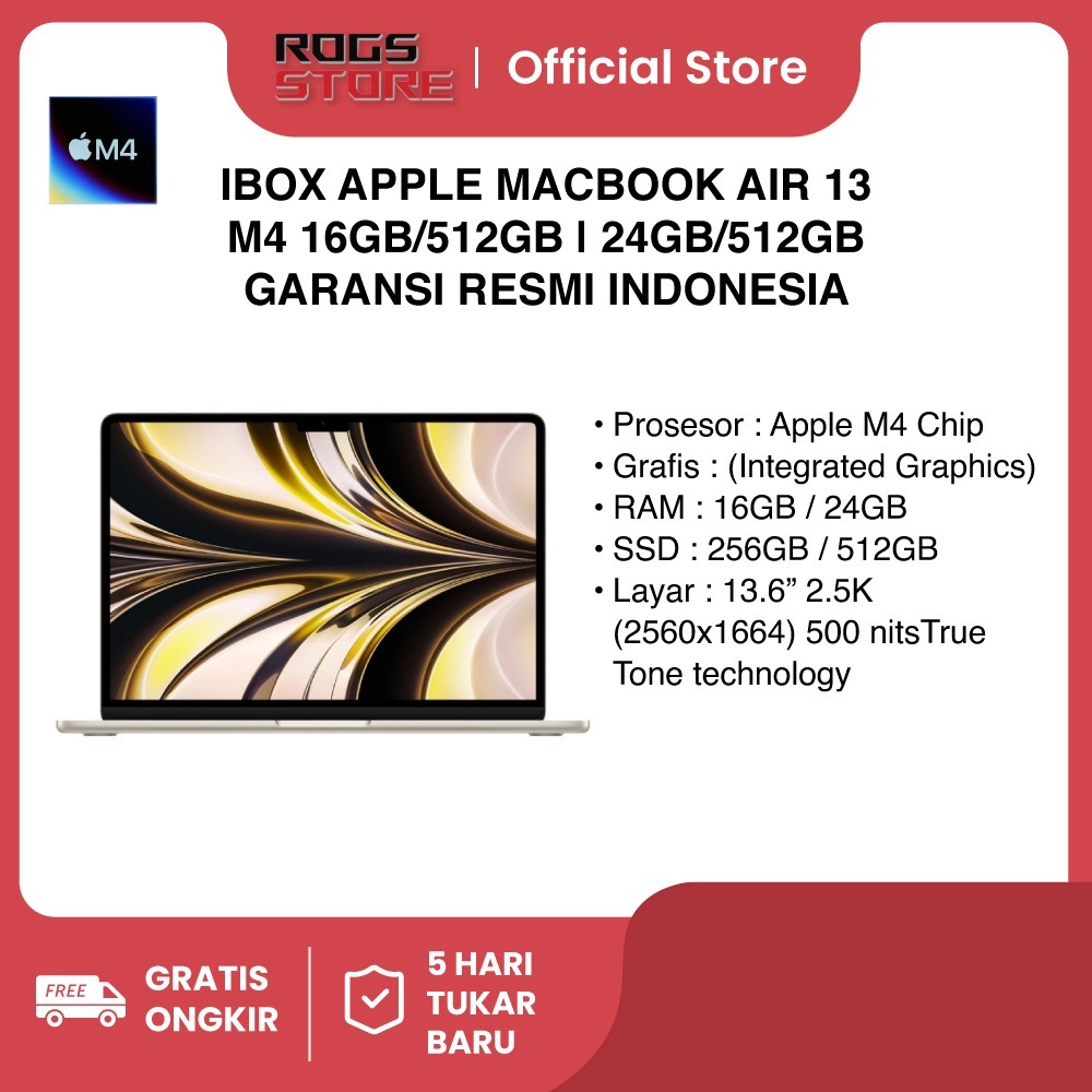 Jual IBOX APPLE MACBOOK AIR 13 M4 8C GPU 16GB/256GB - 16GB/512GB - 24GB ...