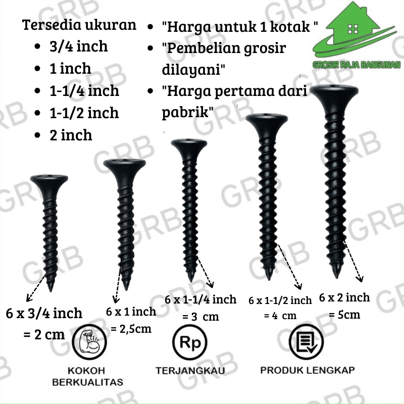 Jual RAJA Sekrup Gypsum SKRUP GIPSUM Drywall Screw 1 Dus 6x1 Inch ...